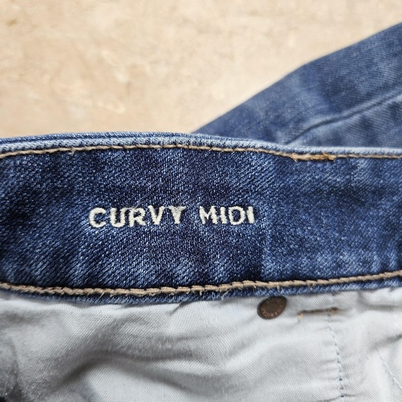 American Eagle Shorts Women 14 Blue Denim The Dream Short Curvy Midi Distressed - Picture 3 of 13